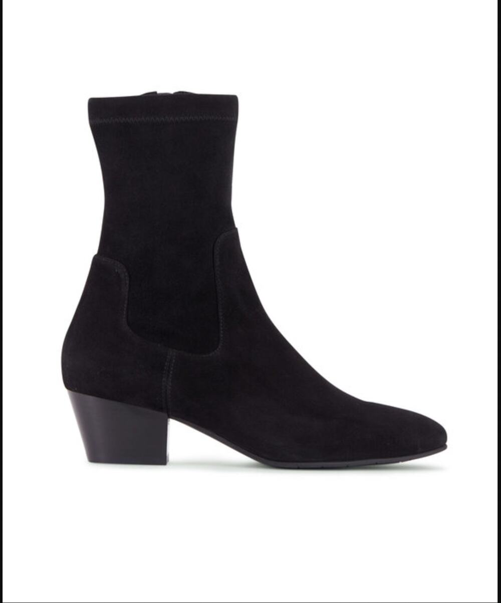 Aquatalia Sandi Black Stretch Suede Bootie Mid-high Shaft Sock square toe sz 7.5
